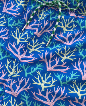 
                  
                    Load image into Gallery viewer, Key Largo Coral: Kid&amp;#39;s Swim Trunks - Blue
                  
                