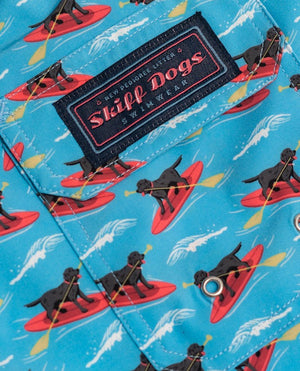 
                  
                    Load image into Gallery viewer, Doggy Paddle: Kid&amp;#39;s Swim Trunks - Light Blue
                  
                