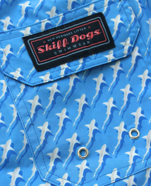 
                  
                    Load image into Gallery viewer, Reef Shark Rally: Kid&amp;#39;s Swim Trunks - Light Blue
                  
                
