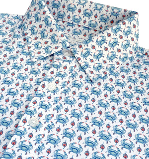 
                  
                    Load image into Gallery viewer, Blue Crab: Upcycled Club Polo - White
                  
                