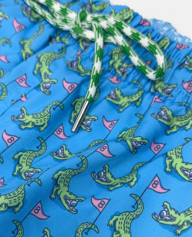 
                  
                    Load image into Gallery viewer, Hazard on Eight: Kid&amp;#39;s Swim Trunks - Blue
                  
                