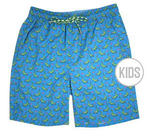 
                  
                    Load image into Gallery viewer, Hazard on Eight: Kid&amp;#39;s Swim Trunks - Blue
                  
                