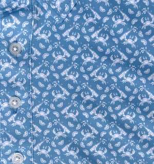 
                  
                    Load image into Gallery viewer, Drunken Crab: Upcycled Club Polo - Mid-Blue
                  
                