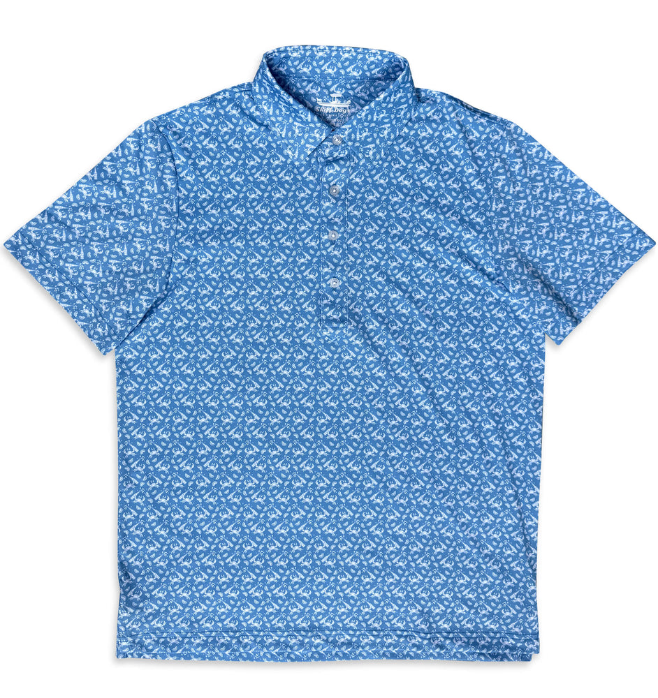 
                  
                    Load image into Gallery viewer, Drunken Crab: Upcycled Club Polo - Mid-Blue
                  
                