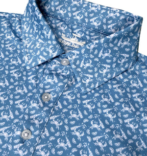 
                  
                    Load image into Gallery viewer, Drunken Crab: Upcycled Club Polo - Mid-Blue
                  
                