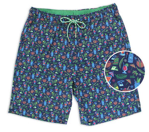 
                  
                    Load image into Gallery viewer, Tiki Happy Hour: Swim Trunks - Navy
                  
                