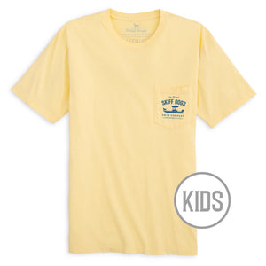 
                  
                    Load image into Gallery viewer, Skiff Dogs Hometown: Kid&amp;#39;s Short Sleeve T-Shirt - Yellow/Blue
                  
                