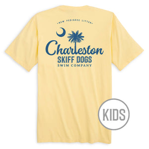 
                  
                    Load image into Gallery viewer, Skiff Dogs Hometown: Kid&amp;#39;s Short Sleeve T-Shirt - Yellow/Blue
                  
                
