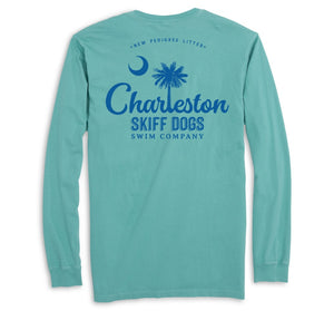 
                  
                    Load image into Gallery viewer, Skiff Dogs Hometown: Pocket Long Sleeve T-Shirt - Seafoam/Blue
                  
                