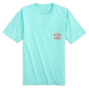 
                  
                    Load image into Gallery viewer, Skiff Dogs Hometown: Pocket Short Sleeve T-Shirt - Aquamarine/Red
                  
                