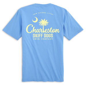 
                  
                    Load image into Gallery viewer, Skiff Dogs Hometown: Pocket Short Sleeve T-Shirt - Azure/Yellow
                  
                