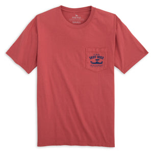 
                  
                    Load image into Gallery viewer, Skiff Dogs Hometown: Pocket Short Sleeve T-Shirt - Brick/Blue
                  
                
