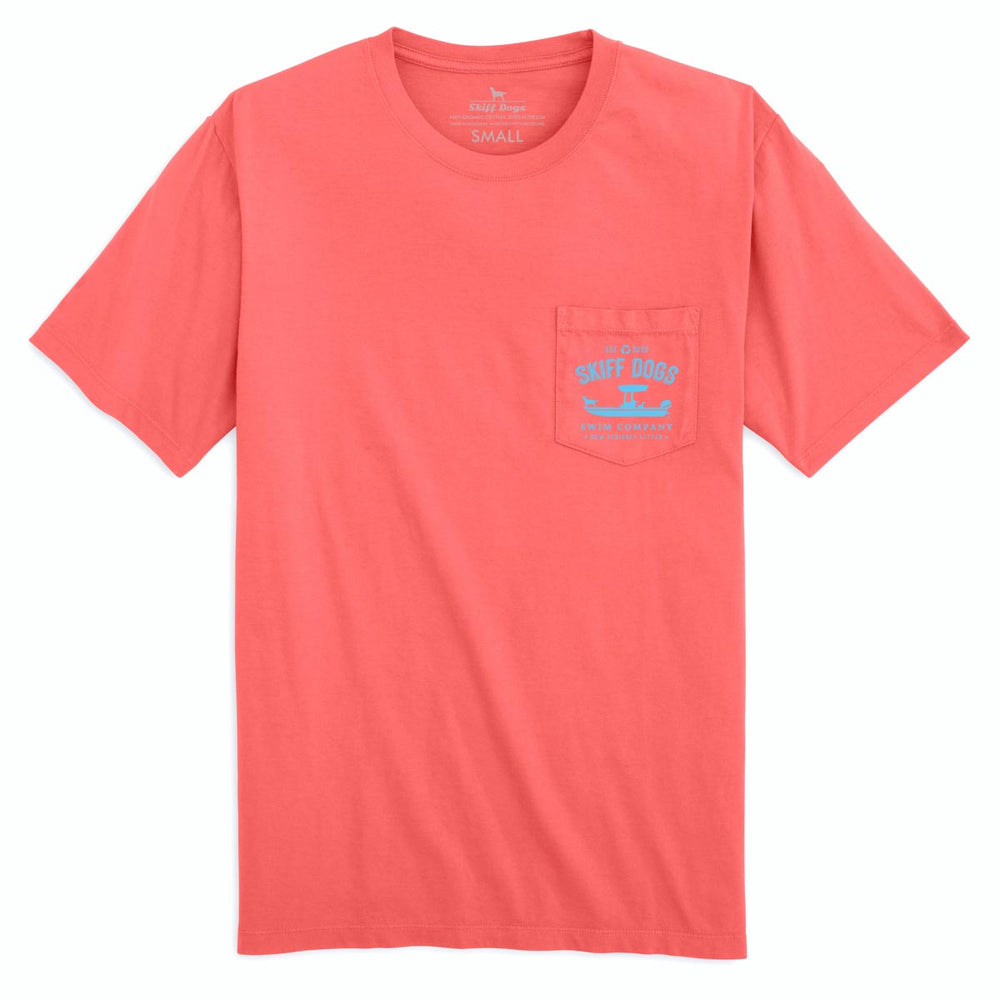 
                  
                    Load image into Gallery viewer, Skiff Dogs Hometown: Pocket Short Sleeve T-Shirt - Coral/Light Blue
                  
                