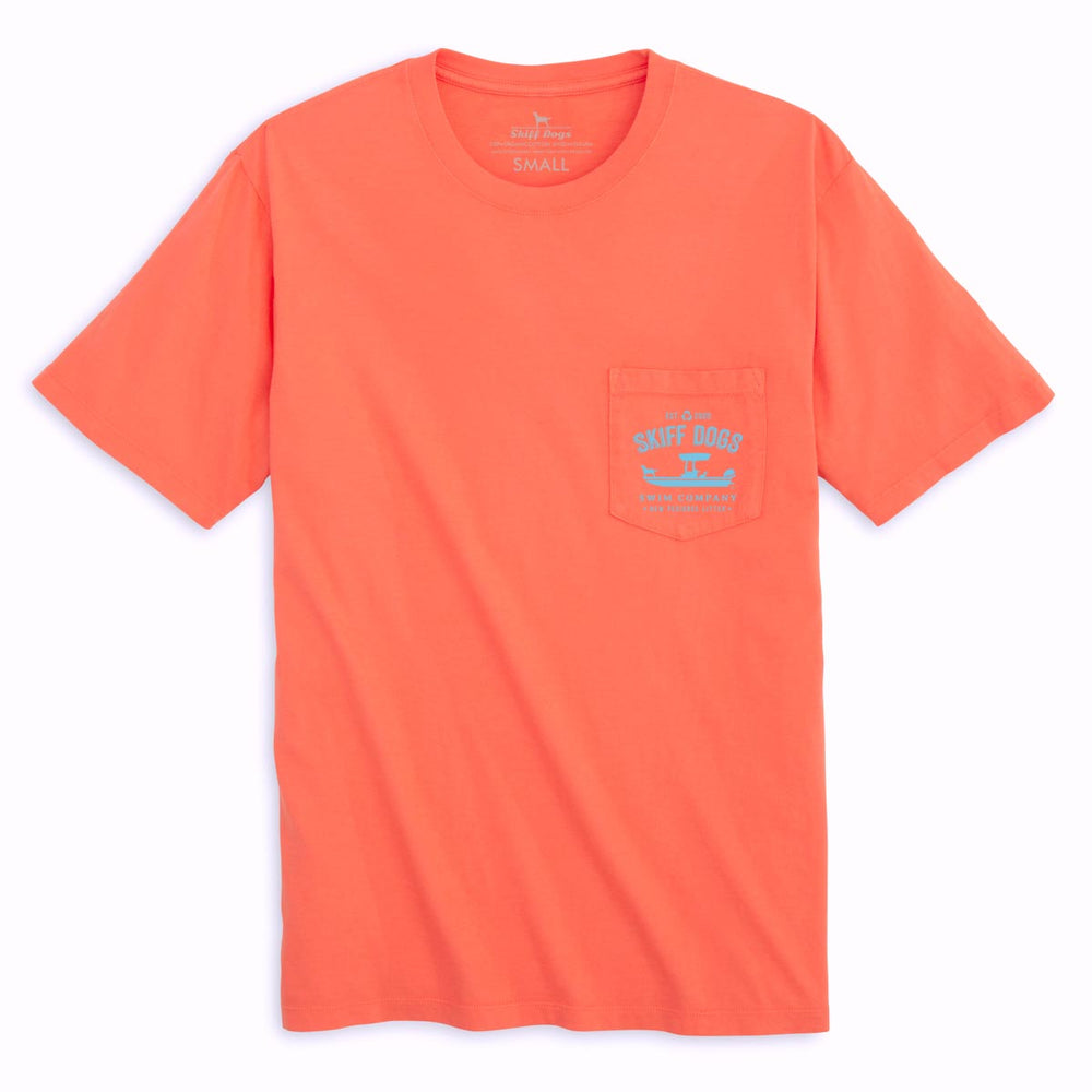 
                  
                    Load image into Gallery viewer, Skiff Dogs Hometown: Pocket Short Sleeve T-Shirt - Melon/Light Blue
                  
                