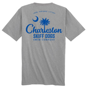 
                  
                    Load image into Gallery viewer, Skiff Dogs Hometown: Pocket Short Sleeve T-Shirt - Gray/Blue
                  
                
