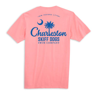 
                  
                    Load image into Gallery viewer, Skiff Dogs Hometown: Pocket Short Sleeve T-Shirt - Pink/Blue
                  
                