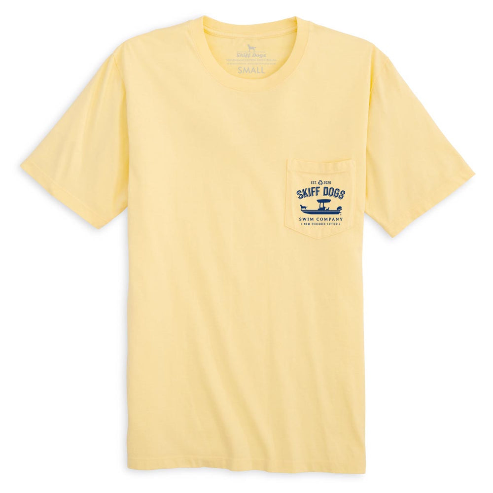 
                  
                    Load image into Gallery viewer, Skiff Dogs Hometown: Pocket Short Sleeve T-Shirt - Yellow/Blue
                  
                