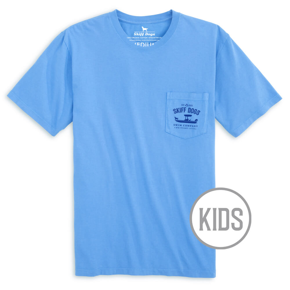 
                  
                    Load image into Gallery viewer, Skiff Dogs Hometown: Kid&amp;#39;s Short Sleeve T-Shirt - Azure/Dark Blue
                  
                