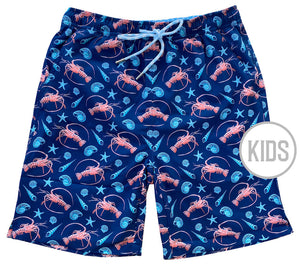 
                  
                    Load image into Gallery viewer, Spiny Lobster Season: Kid&amp;#39;s Swim Trunks - Deep Blue
                  
                