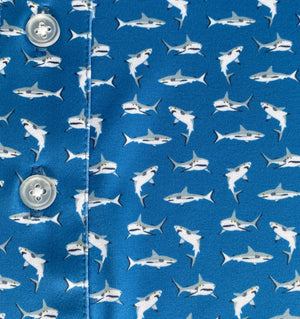 
                  
                    Load image into Gallery viewer, Upcycled Club Polo: Shark Week - Blue
                  
                
